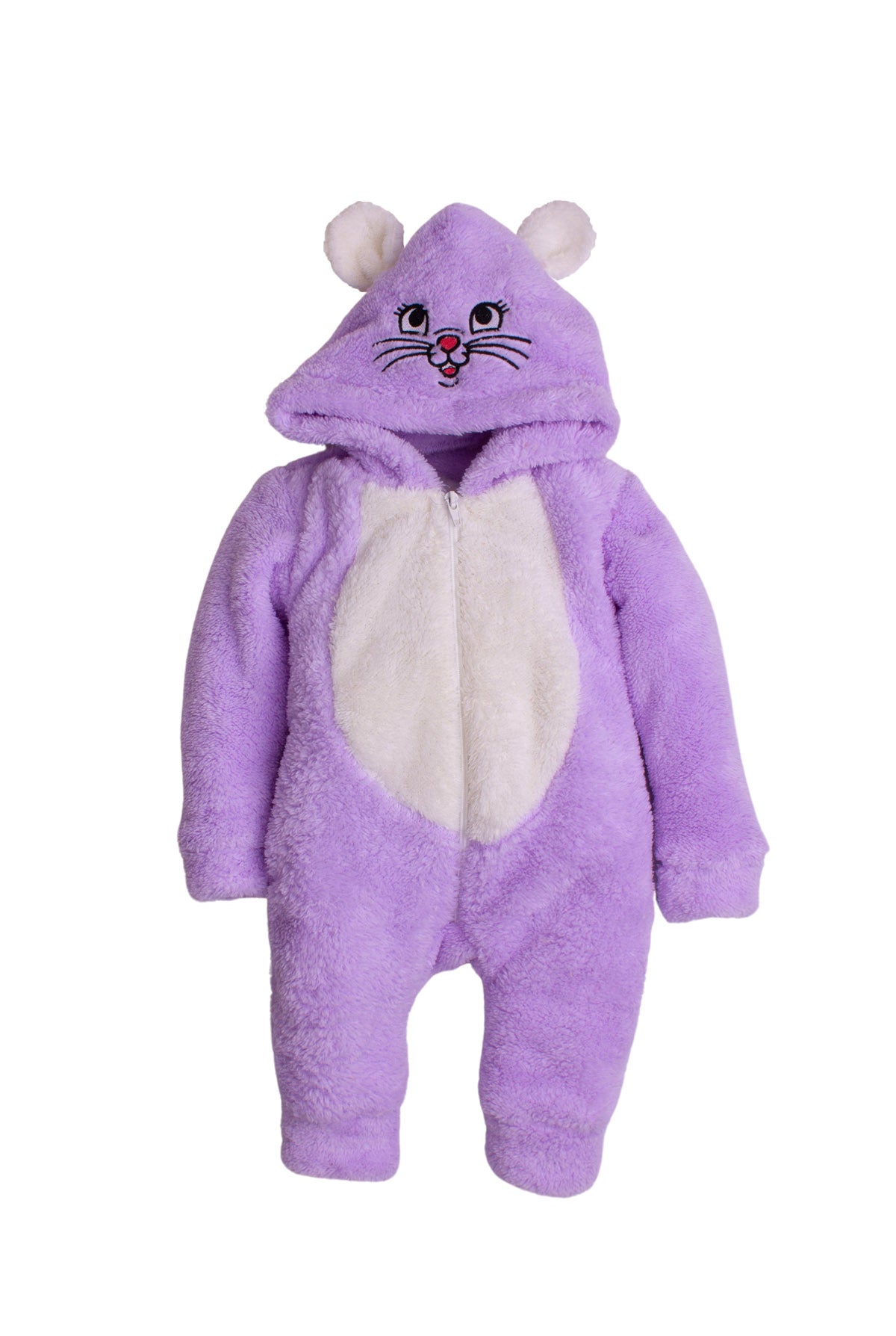 Unisex Bebek Tavşan Figürlü Kapüşonlu Peluş Tulum 0-12 Ay